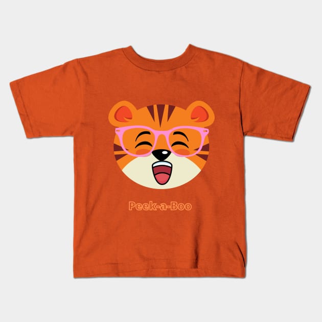 Peek-a-Boo Tiger Kids T-Shirt by Just a Cute World